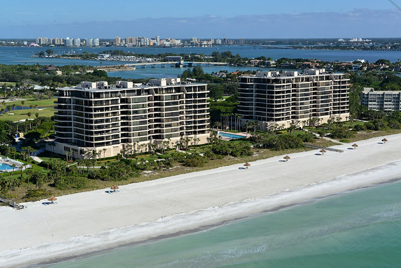 beachfront condo building in longboat key